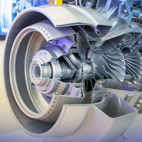 A close up of the engine of an airplane