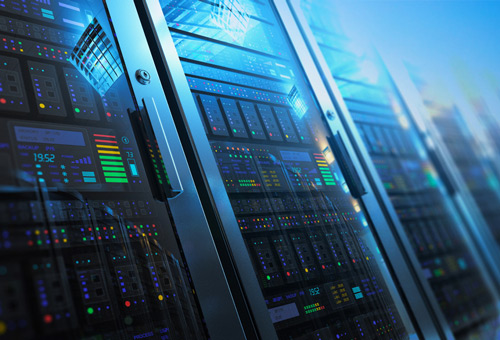 A close up of some servers in a room