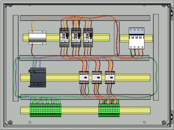 A drawing of the electrical system in an industrial machine.