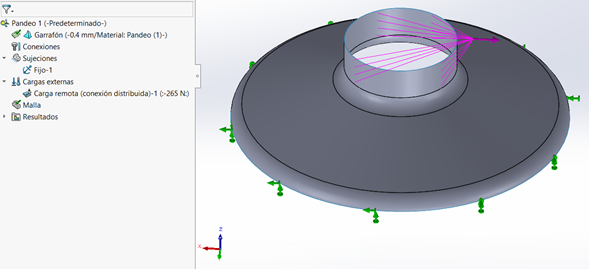 A picture of the solidworks model with some lines drawn on it.